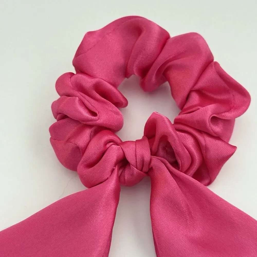 Luxury Hot Pink Satin Bow Scrunchie Handmade – Statement Hair Accessory - Picture 13 of 16